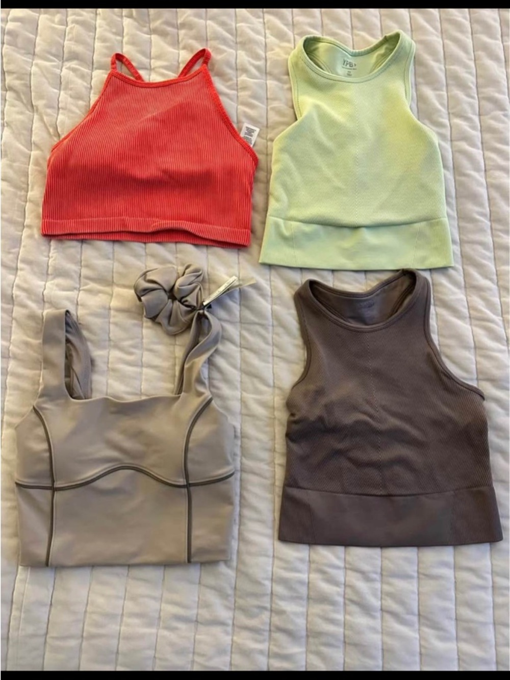 4-Pack Cropped Tank Tops - Coral, Lime, Taupe, Brown